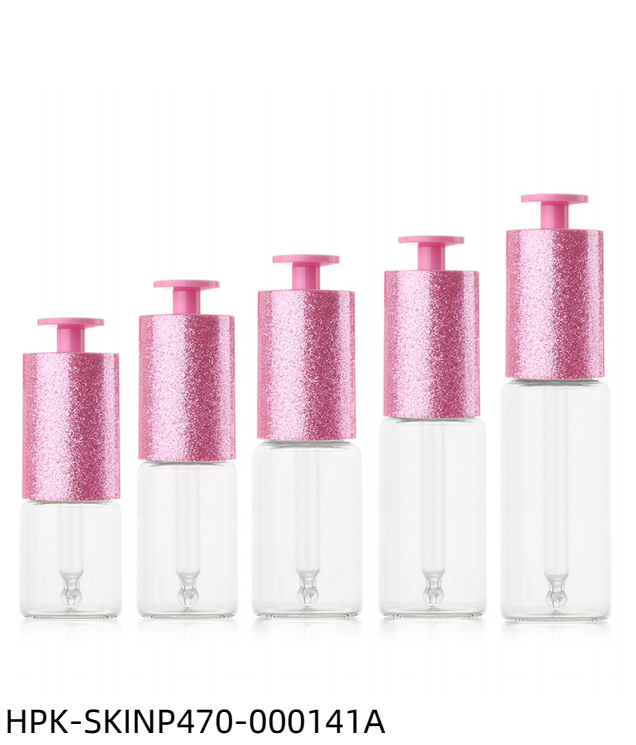 Glass Bottle with Plastic Glittered Pink T-shaped Push-button Pipette Cap